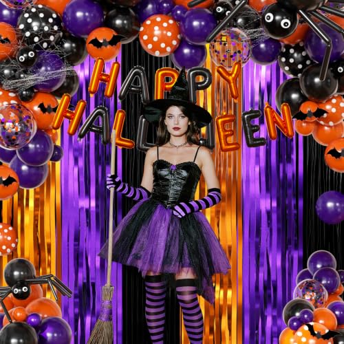 Orange Purple Black Balloon Fringe Curtains for Halloween Party Decorations - image 4