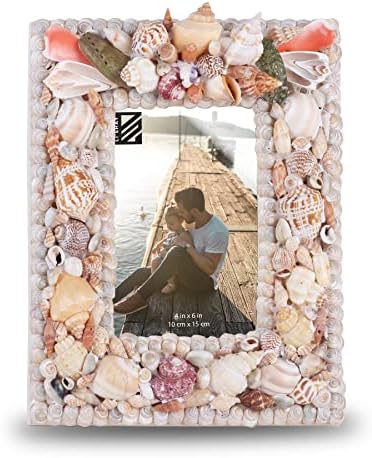 Li'Shay Photo Frame Beach Theme Seashell Covered Real Shell Picture Frame (Mixed Shell with Pearl Edge Shell)
