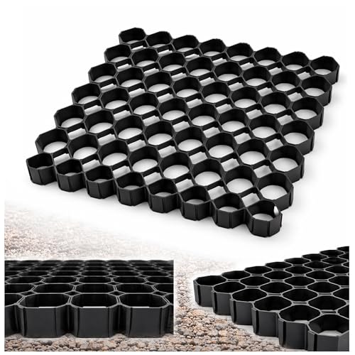 Geogitter Rasengitter Kunststoff Befahrbar 50 x 50 x 4 cm - Rasenschutzgitter Ohne Unterbau - Kiesgitter Garten - Befahrbare Rasengitterplatten - Gitter Parkplatz Gartenweg und Böschungssicherung