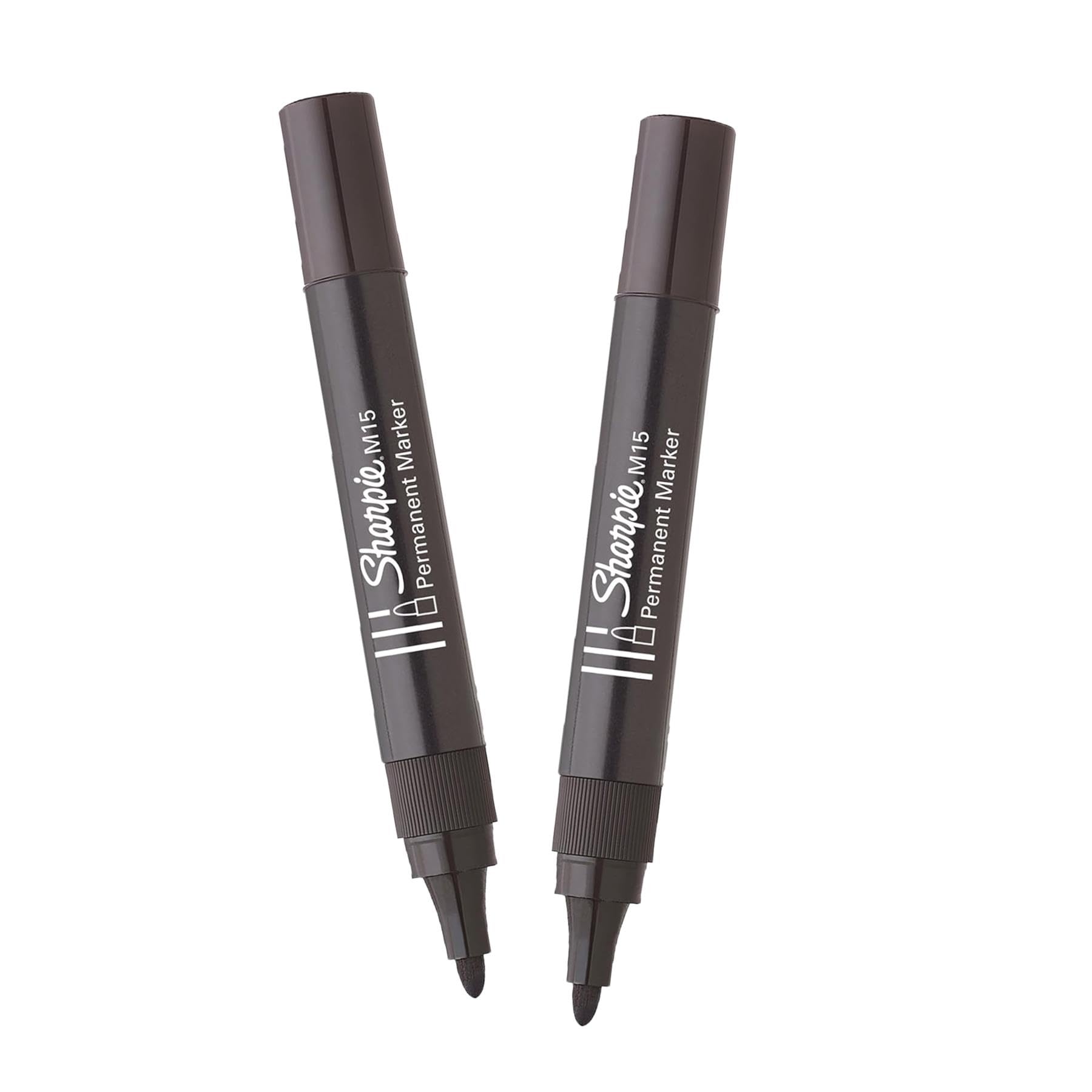 Sharpie M15 Permanent Markers - Black Bullet Tip Marker Pens, Durable 2mm Bold Point Markers, Long Lasting Ink & Quick Drying Marker for Metal, Plastic, Wood & Cardboard | Pack of 2