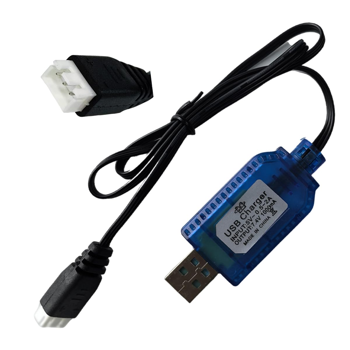 7.4V Lipo Battery RC USB Charger Cable with XH-3PIN Plug Compatible RC Car/RC Plane/RC Tank/RC Boat and Other Remote Control Toys for USB Charger with Battery Protection (1, Blue)