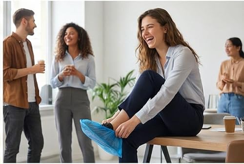 VEZODEK Blau Schuhüberzieher Einweg Antirutsch Überschuhe Schuh Überzieher | Regenüberzieher Regen Schuhschoner Fahrradüberschuhe Wasserdicht Shoe Cover Overshoes (30, 38x12cm)