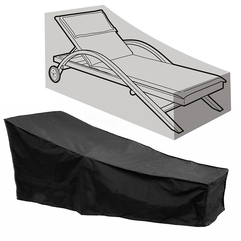 Warmiehomy Garden Sun Lounger Covers Waterproof Windproof Anti-U Rip Proof Outdoor Sunbed Cover with Adjustable Hem Cord Heavy Duty Oxford Fabric Patio Sunbed Lounger Cover (Black 210x75x40/80cm)