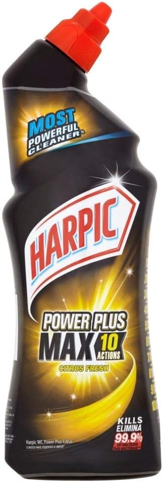 Harpic Powerplus Toilet Cleaning Gel, Citrus Fresh, Pack 4 x 750 ml, Removes Limescale, Kills 99.9% of Bacteria, Powerful Deep Clean Toilet Cleaner, toilet freshener