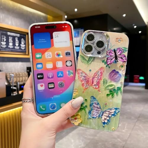 Image of PEEPERLY Back Cover Case for iPhone 13 Pro Max Scratch Resistant Anti-Slip TPU Shockproof Protective Durable Lush Meadow Garden Butterfly Case for Girls & Women