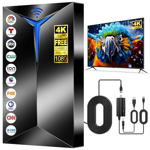 Image of 2026 Upgraded TV Antenna Indoor Outdoor, 3500+ Miles Long Range for Local Channels, Digital Antenna with Amplified Signal Booster for TV - Supports 8K 4K 1080P HD, Easy Setup with 26ft Coaxial Cable