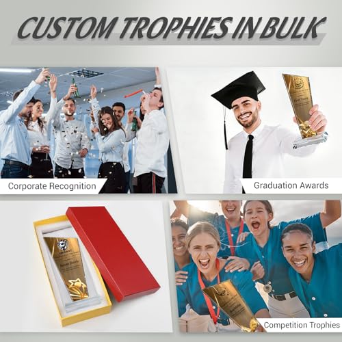 Image of Custom Crystal Trophy Award Personalized Plaque Award with Text Logo Photo Awards Trophies for Employee Recognition Team Graduation Personalized Office Gifts for Boss Coworker Teacher