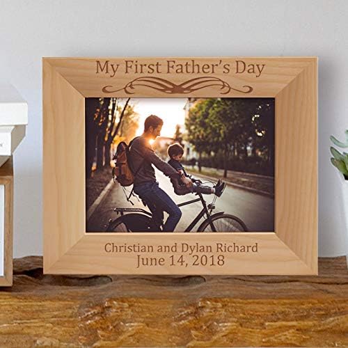My First Father's Day Personalized Wooden Picture Frame 4" x 6" Brown (Vertical)