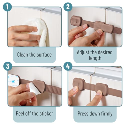 Image of Bates- Child Safety Strap Locks, 6 Pack, Warm Earthy, Baby Cabinet Locks with Adjustable Strap Length