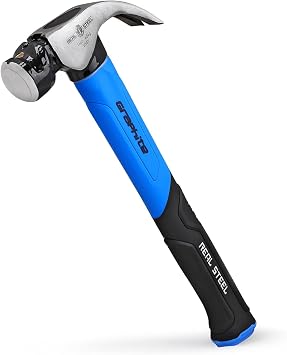 REAL STEEL 16 Oz Jacketed Graphite Magnetic Head Curved Claw Hammer with Non-Slip Cushion Grip Framing Hammer Smooth Face with Smooth Face 0501