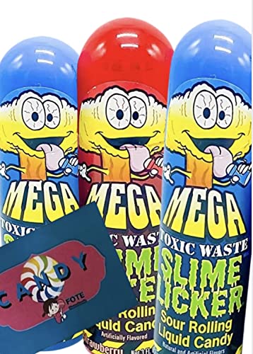 Slime Lickers Mega Size - Toxic Waste - Sour Rolling Liquid Candy Strawberry And Blue Razz - Ships In Resealable Fote Gift Quality Candy Bag - Includes Bonus Sour Candy Sample And Magnet #TOP6