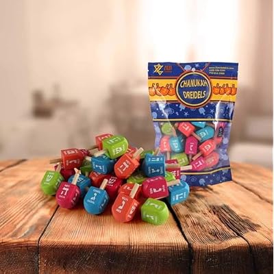 Zion Judaica Colored Wooden Dreidels 1.75 Medium Size Driedel 10 Pack Drydels in a Ziplock Bag Bulk Pack Colorful Dreidels Spinning Tops Chanukah Game Driedels for Kids Traditional Hanukkah Toy