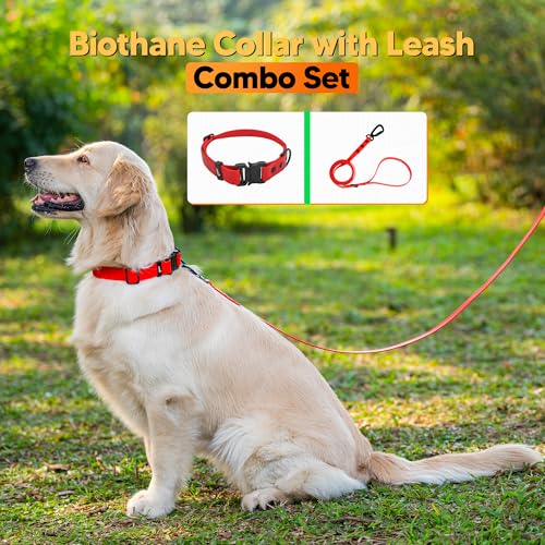Image of Adil'S Waterproof Leash and Collar Combo Set - Adjustable & Breathable Biothane Collar with Leash Suitable for Medium & Large Size Dogs (Lease 5Ft),RED, M