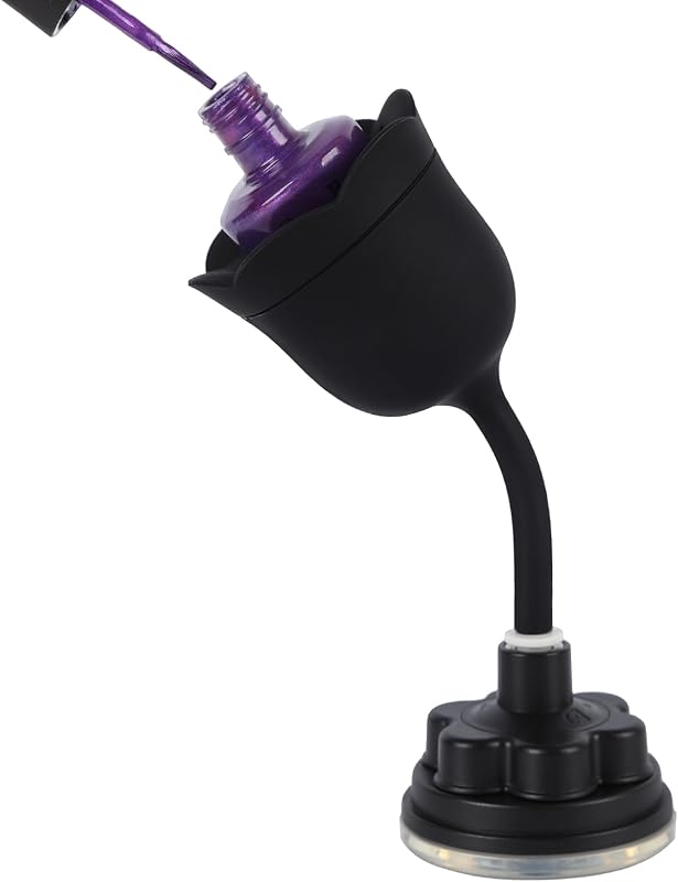 Suporte para Frasco de Esmalte DR.YYDF em Formato de Rosa com Haste Giratória 360°, Base com Ventosa e Cor Preta