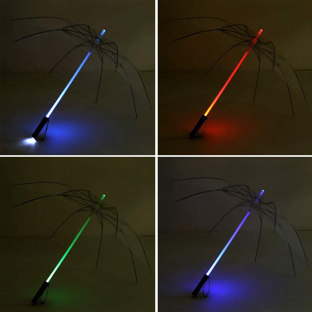 Ombrello a LED a 7 Colori Alimentato a Batteria con Torcia per Passeggiate Notturne Sicure Ottimo Regalo per Uomini Donne E Bambini(Trasparente)