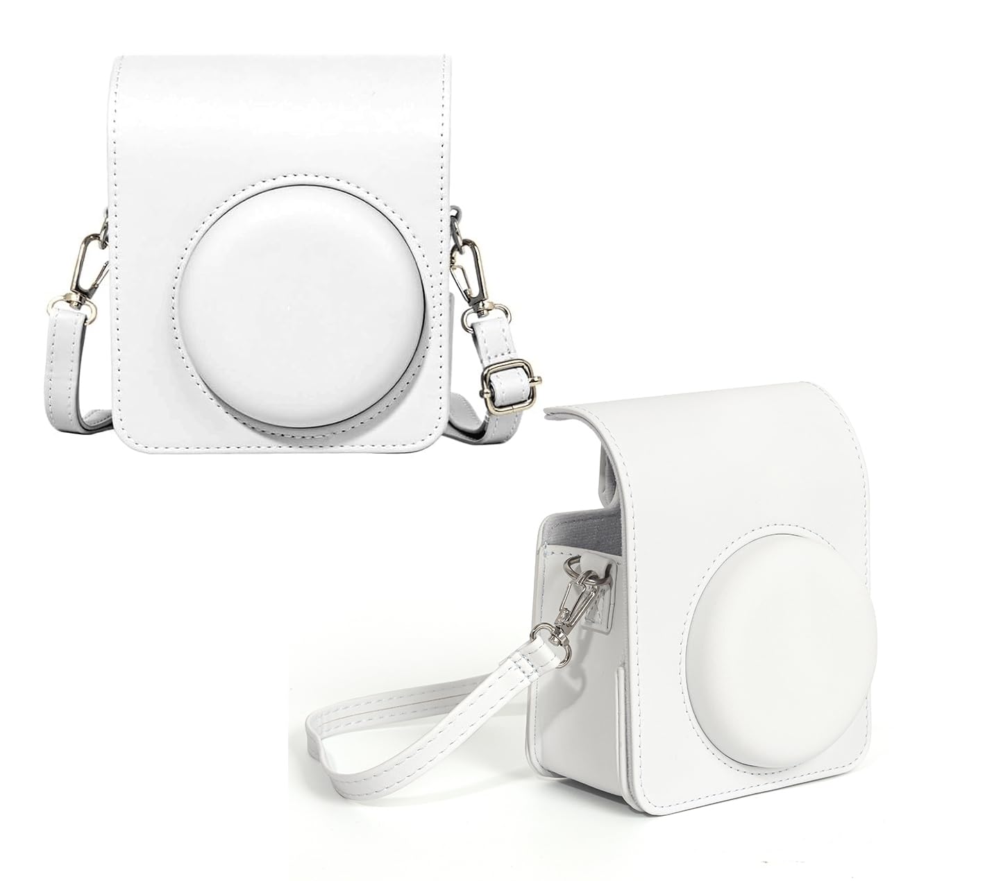 PU Leather Protective Camera Case Pouch Compatible with Fuji-Film Instant Insta-x Mini 13 Instant Camera Carrying Bag with Adjustable Shoulder Strap (No Camera) - Clay White-picture-21
