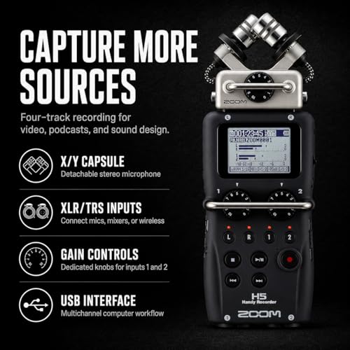 Image of Zoom H5 Handy Recorder Bundle with APH5 Accessory Pack with Remote Controller, USB-Type AC Adapter and Hairy Windscreen (H5 + APH5 Accessory Pack)