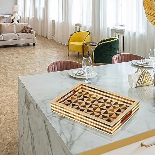 Image of Handicrafts Home Handmade Resin Inlay Decorative Ottoman Serving Tray,12x8 | Handmade with Bone Inlay with Built in Handles, Tray for Coffee Table, Centerpiece, Vanity, Boho Home Decor