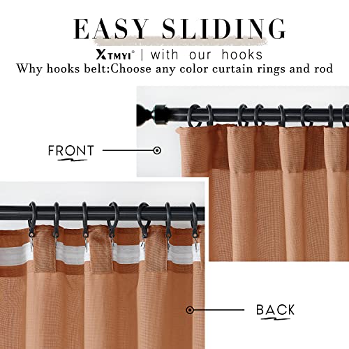 Image of XTMYI 84 Inches Long Terracotta Country Curtains for Living Room,Sheer Linen Curtains for Bedroom 70 Inches Wide