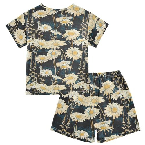 ALAZA Vintage Daisies Flowers Pajama Set Short Sleeve Sleepwear Soft Lounge Nightwear2