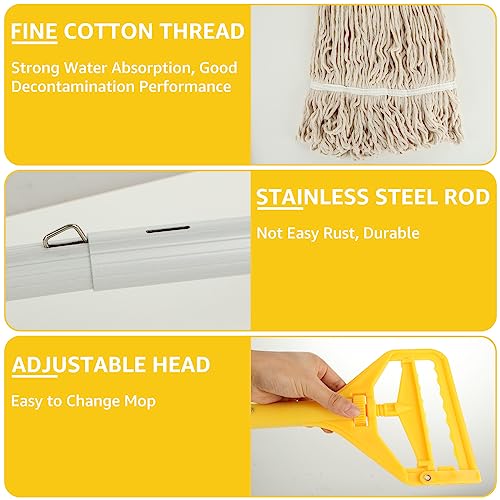 Image of WOPPLXY Looped-End String Wet Cotton Mops, Heavy Duty Industrial Commercial Mop with Extra Mop Head Replacement, 75 Inch Aluminium Alloy Pole, Wet Mop for Floor Cleaning