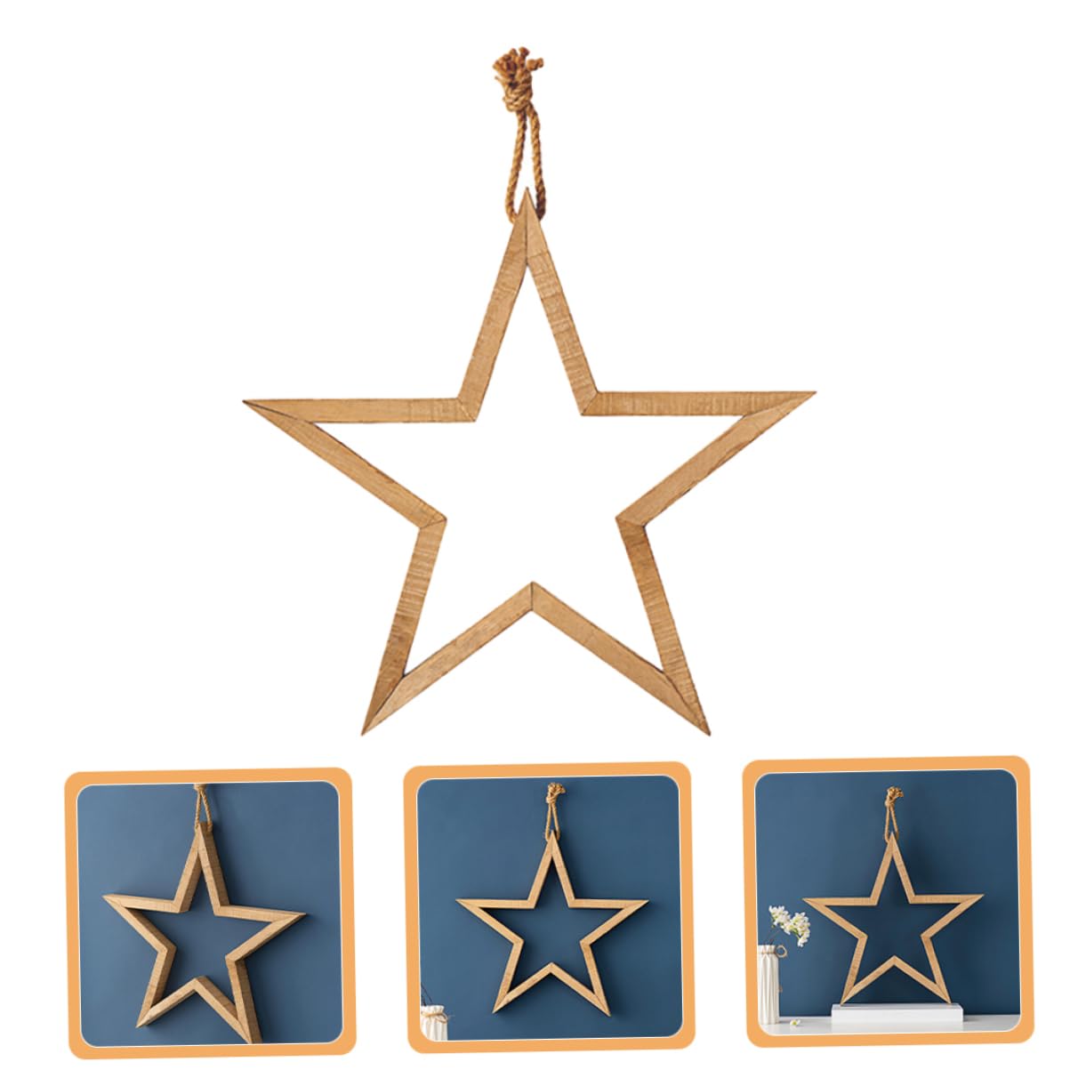 Decorazione da Parete Stella a 5 Punte in Legno Rustico, Laccetto, per Casa e Studio, Stile Semplice