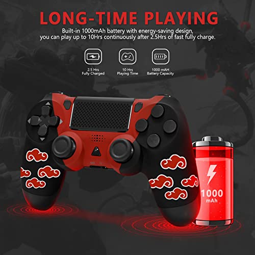 Ftfvaska Controller Ps-4 Wireless Compatible With Ps-4/Slim/Pro, P4 Controller Gaming Gamepad With Charging Cable, Dual Vibration Ps4 Remote Game Joystick Controller (Red Cloudy) #TOP5