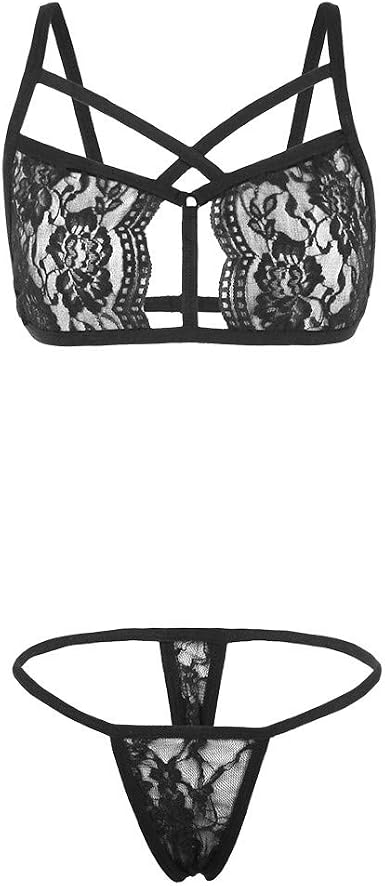 MAYOGO Ropa Interior Encaje Mujer Conjunto Tanga Sujetador Hueco Obsessive  Lenceria Transparente Sexy Mujer Lace Conjuntos Bikini 2 Piezas Lenceria  Novia Sexy Sin Respaldo Arnes: Amazon.es: Ropa