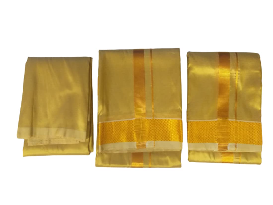 sri thulam gallery Wedding Blended silk color dhoti for men 9x5/Dhoti with towel/Dhoti with angavastram/Panjakejam and matching shirt material combo-picture-0