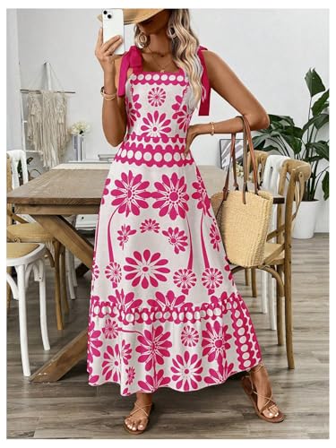 Image of Floerns Women's Vintage Sleeveless Tie Shoulder Sundress Floral Print Cami Maxi Dress