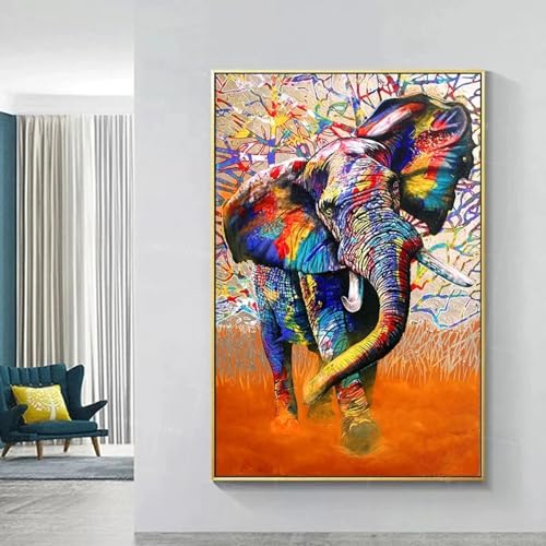 Graffiti art mural animal d'éléphants d'afrique, impression sur toile haut de gamme encadrée