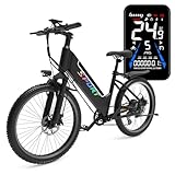 DEEPOWER 26 Zoll (66 cm) Elektrofahrrad mit abnehmbarem Akku mit 48 V und 7,8 Ah, Reichweite 20-35 km, Federung vorne, Elektrofahrrad für Erwachsene