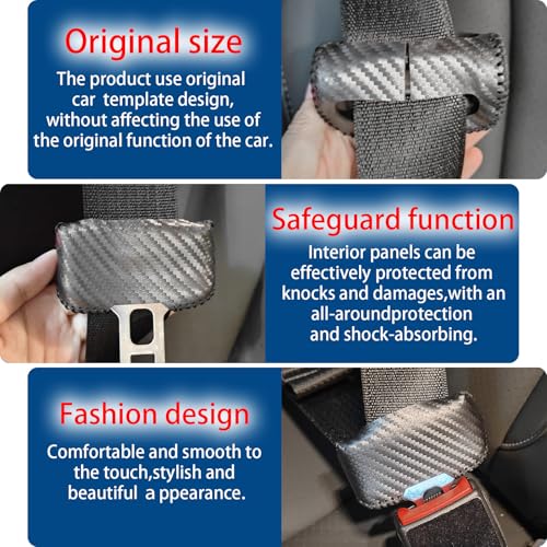 SUNBREATH Car Seat Belt Buckle Cover Carbon Fiber Leather Seatbelt Clip Protector Decoration Accessories Style B for Most Vehicles 2PCS Black with Black Stitches - Thumbnail 4