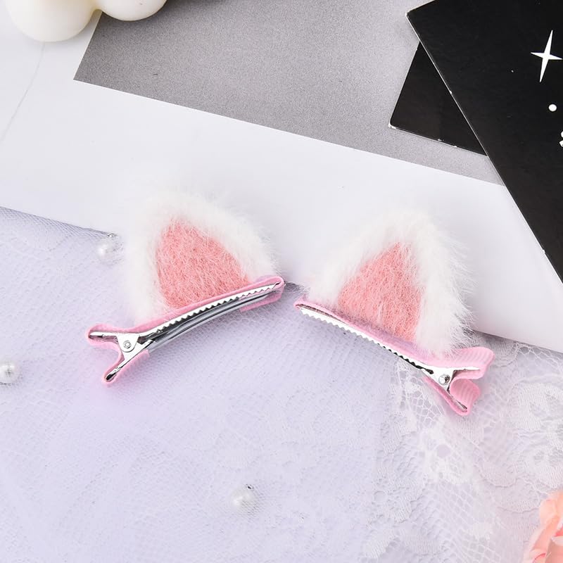 Mini Cat Ears Hair Clips Cute Kitty Ear Alligator Clips Hairpins Halloween Ears Headwear Headpiece Headdress Cat Costumes Cosplay Hair Accessories for Little Girls White Pink image 5