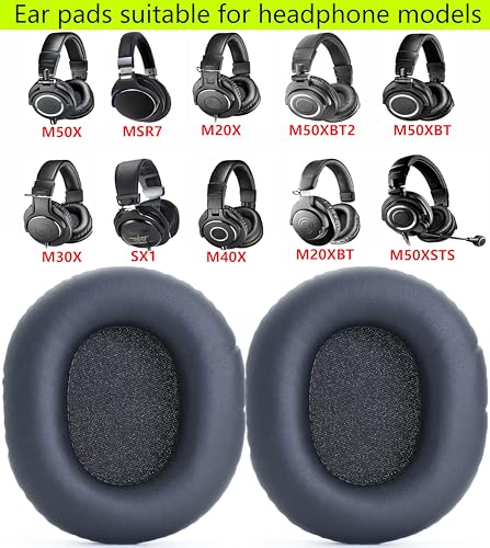 Almohadillas de repuesto compatibles con Audio-Technica ATH M50X negro | también aptas para Audio-Technica M50XBT M50RD M40X M30X M20X MSR7 SX1 almohadillas de cuero sintético suave y espuma viscoelástica miniatura 2