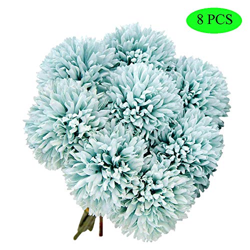 Her Kindness Artificial Seda Flores Falsas Diente de León Hortensia Bouquet Floral para Boda Fiesta de Cumpleaños Decoración del hogar (Azul,8pcs)