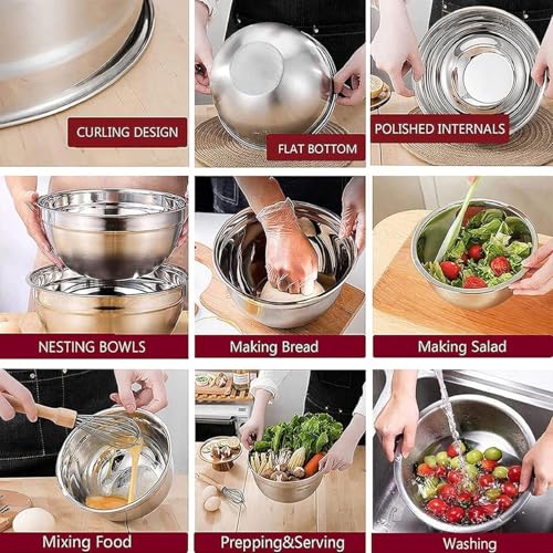 Image of Shiyon Stainless Steel Mixing Bowls Set Without Lid-Silver (5 Bowl Set)