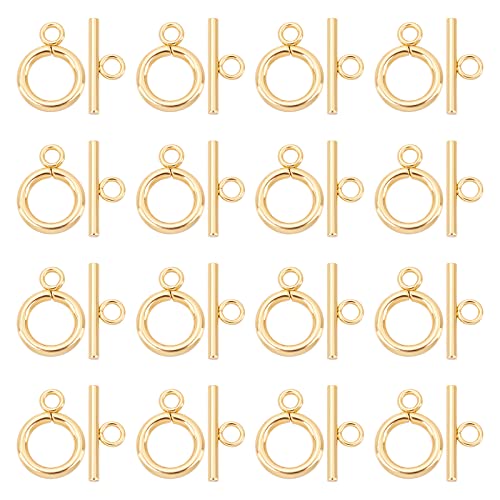 UNICRAFTALE 20 Sets Golden Toggles Clasp Stainless Steel Ring Toggle Connectors IQ Toggle Clasps & Tbar Clasps for DIY Necklace Bracelet Jewelry Making