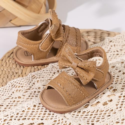 Image of HsdsBebe Baby Girls Sandals Bohemia Flower Bow Soft Sole Toddler First Walkers Beach Summer Shoes