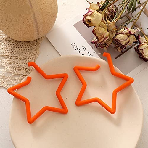 80 90s Colorful Classic Big Star Triangle Heart Shape Hoop Earrings Retro Neon Frosted Geometric Candy Color Dangle Piercing Earring for Women Costume Accessory Party Jewelry2