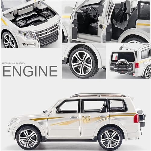 Image of 1:32 Scale Mitsubishi Pajero Metal Diecast Car for Kids, Unisex, 3 Years and Up, Black, Openable Doors, Sound, Light Effects, Pullback Function