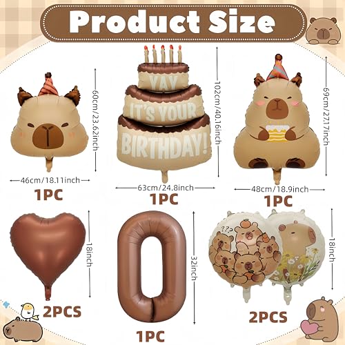 Image of Capybara Birthday Foil Balloon Set, 8-Piece Party Decor (0) | Reusable foil balloon set with capybara, cake,number . Perfect for birthday, baby shower, gender reveal & themed parties