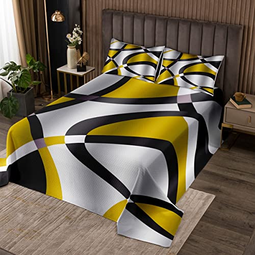 Couvre-lit matelassé de qualité supérieure au design abstrait jaune - 2