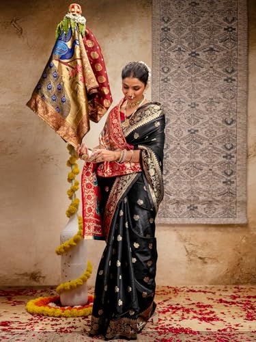 Image of SIRIL Women's Paithani jacquard Silk Saree |Chandrakor Paithani jacquard Saree With Unstitched Blouse Piece