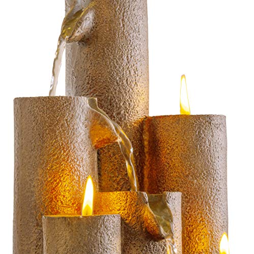 UNITEDESSENTIALINDOOR WCT202 Indoor Tabletop Tiered Water Fountain Featuring 3 Candles for Desktop and Table, 11", Brown 9