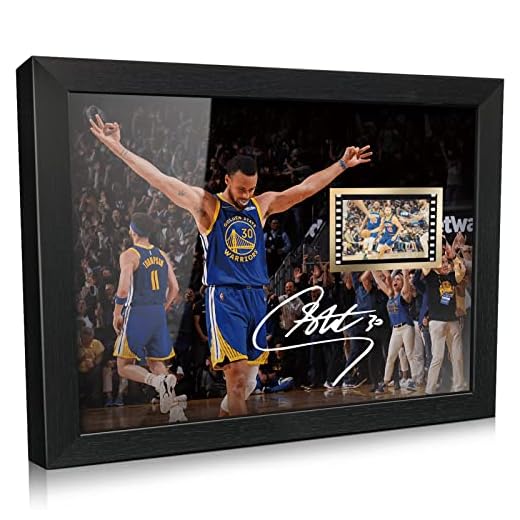 ORIMAMI Gifts for Basketball Player Stephen Curry Fans,Sport Superstar Picture Desktop Framed Photo 8x6 Inches with Printed Signed and 1x35mm Film Mini Cell Display