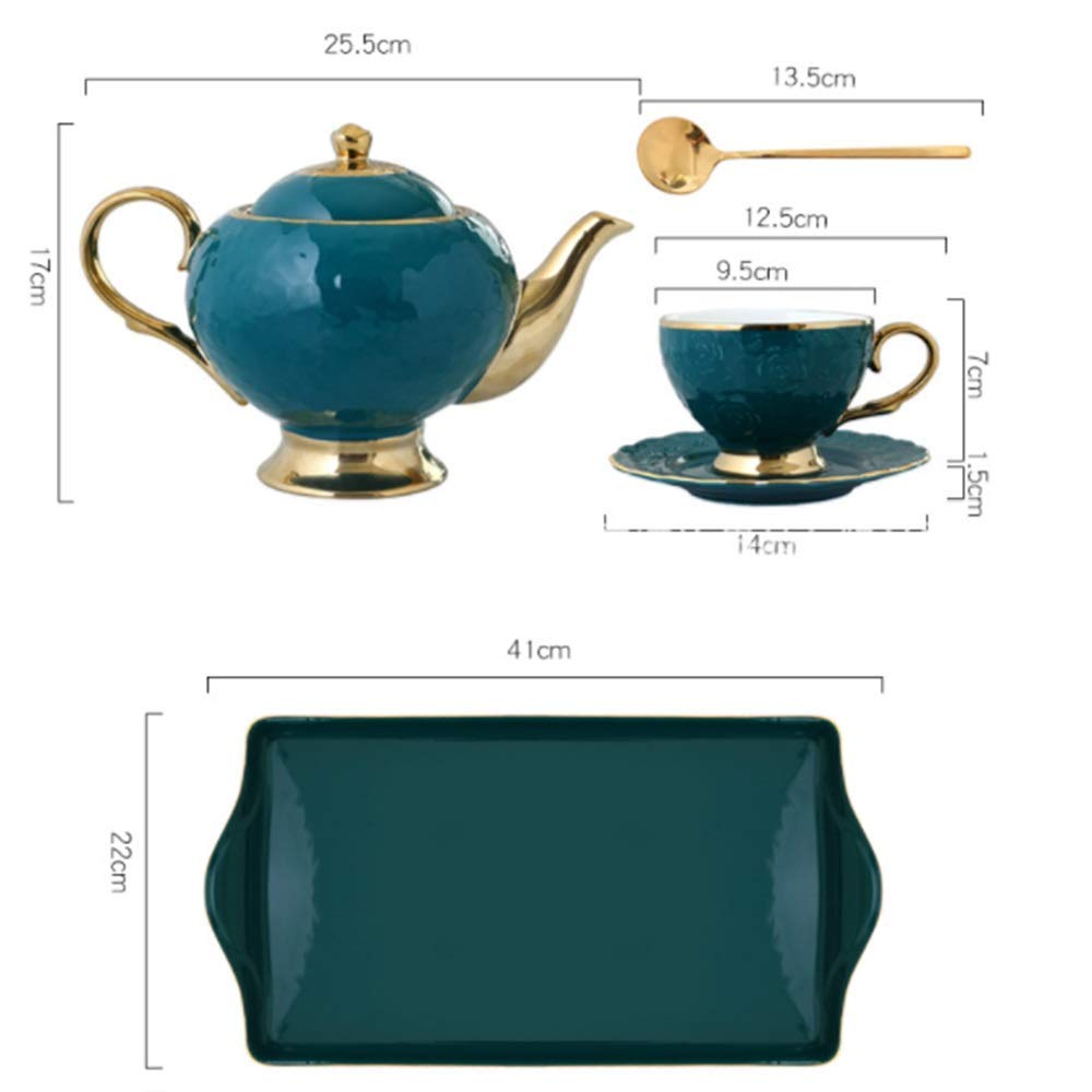 XINGYU Zestawy do herbaty zawierające 6 szt. filiżanki do herbaty i łyżki z czajnikiem ceramiczna taca kreatywna luksusowa złota wykończenie ceramiczny zestaw filiżanek do herbaty do domu i biura kawa herbata przyjęcie do domu