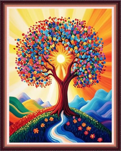 Image of Fanxvivy Stamped Cross Stitch Kits for Beginners Full Range of Cross Stitching Preprinted Embroidery Kits for Adults, 11CT Embroidery Pattern Needlepoint Kits-Love Colored Tree 16x20 inch