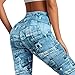 Tezmd Blue Denim Printed Leggings for Women High Yoga Pants Waisted Workout Athletic Gym Running S