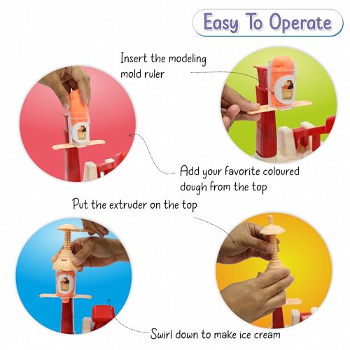 Image of Chanak Toys Play Dough Ice Cream Maker Set, Safe Non-Toxic Dough Ice Cream Maker Including 6 Color Dough Tubes Each 50g + 1(100gm) for Boys Girls, Above 3+ Age (White)